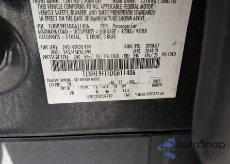 2013 Lincoln Mks Ecoboost z USA, uszkodzony, nr VIN 1LNHL9FT1DG611406